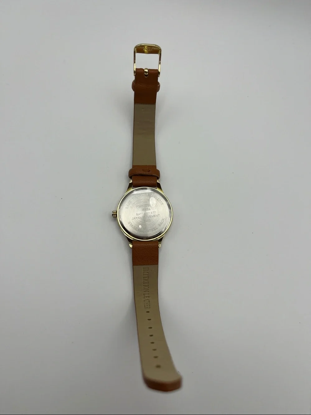 Gold-Tone Watch with Brown Leather Strap
